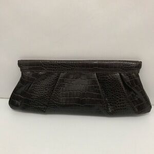 Alfani Dark Brown Croc-Embossed Leather Clutch